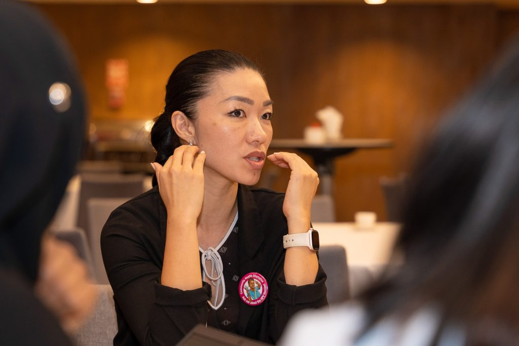 Guest listening attentively during an event